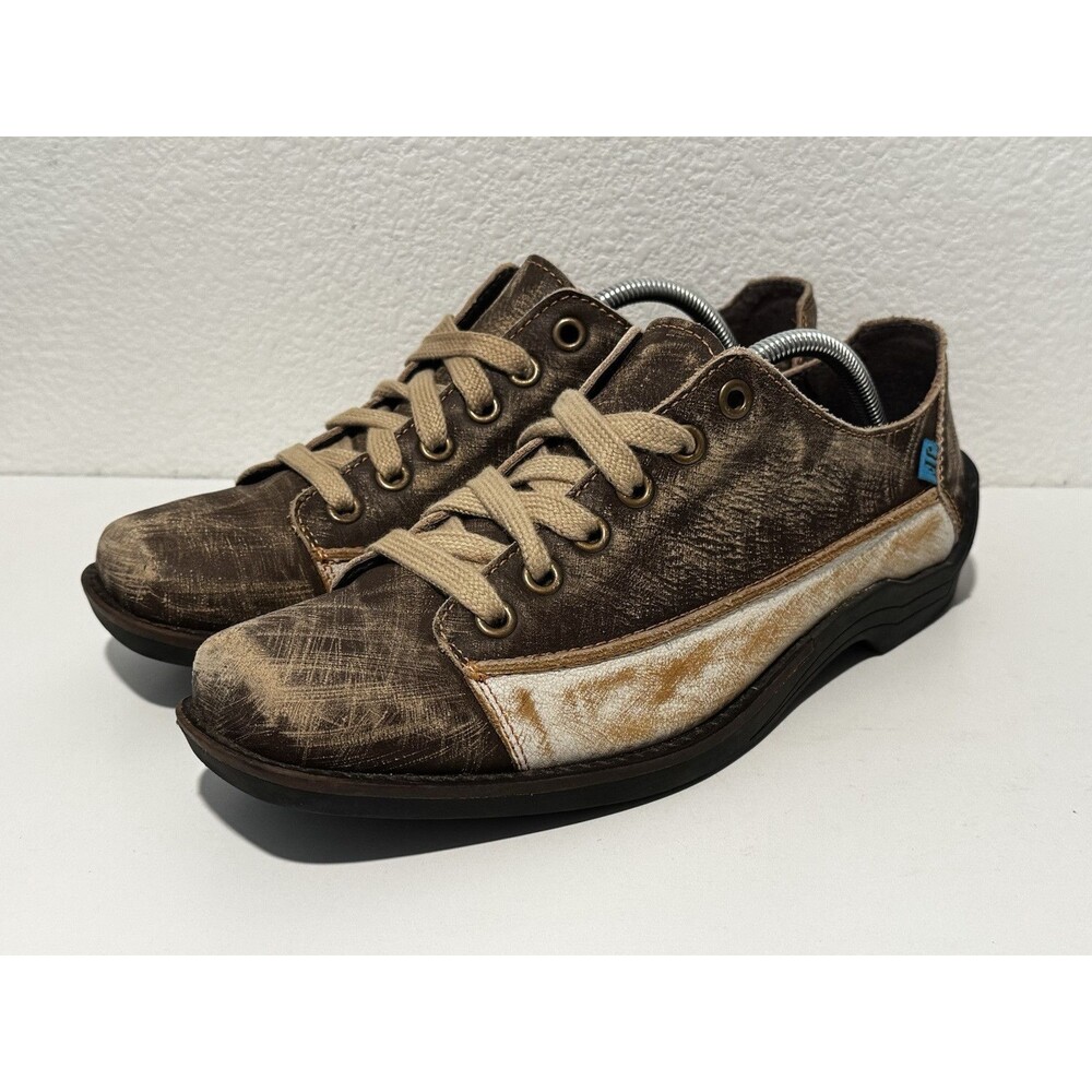 JOHN FLUEVOG Distressed Leather Shoes Sz 11 Brown Tough Love Sucks Unique Artsy - Picture 3 of 16